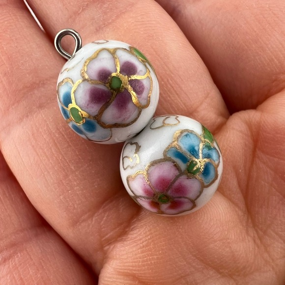 Broken Earrings Craft Lot Cloisonné Porcelain Blue White Beads Resin Roses Parts - Picture 4 of 7